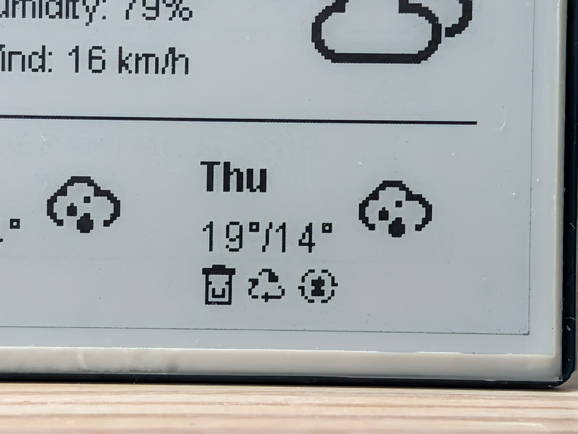SongViz idle weather and bin collection screen